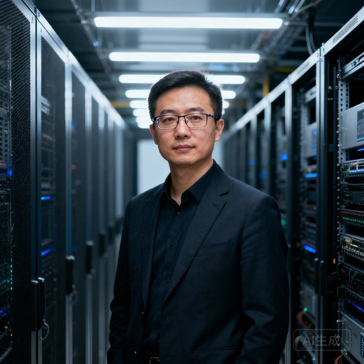 比分网CTO陈宇的技术总监肖像照，戴着眼镜神情专注，背景为服务器机房